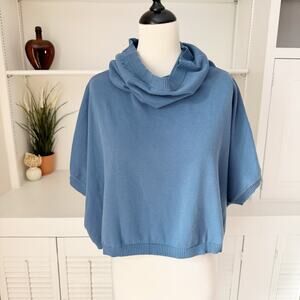 Cynthia Ashby 100% Cotton Blue Cowl Neck Slouchy Cropped Boxy Sweater One Size